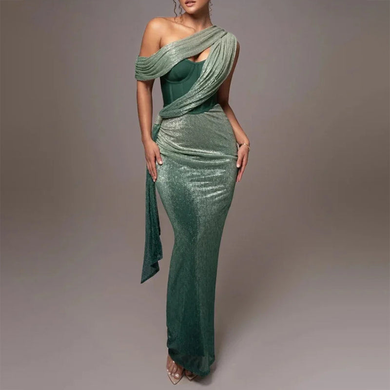 Gabrielle - Women’s One-Shoulder Maxi Dress with Draped Detail