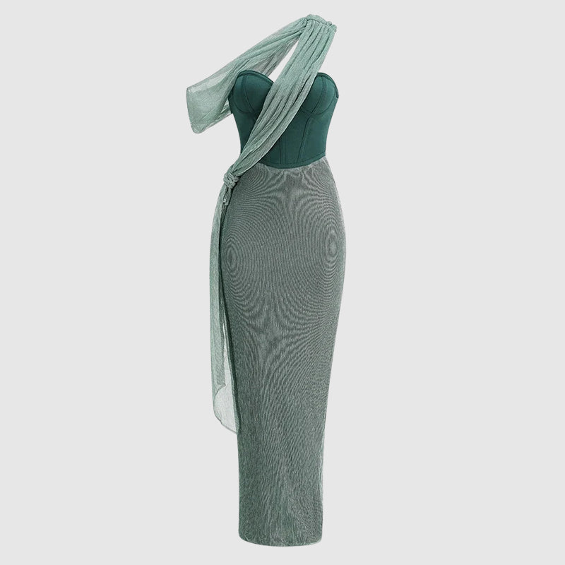 Gabrielle - Women’s One-Shoulder Maxi Dress with Draped Detail