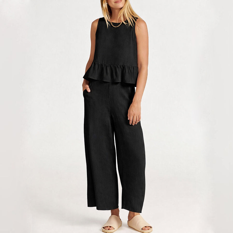 Grace - Women's Sleeveless Ruffle Top Two Piece Set