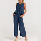 Grace - Women's Sleeveless Ruffle Top Two Piece Set