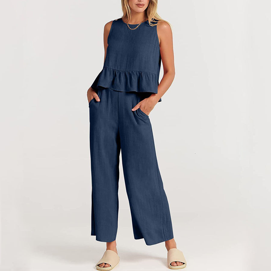 Grace - Women's Sleeveless Ruffle Top Two Piece Set