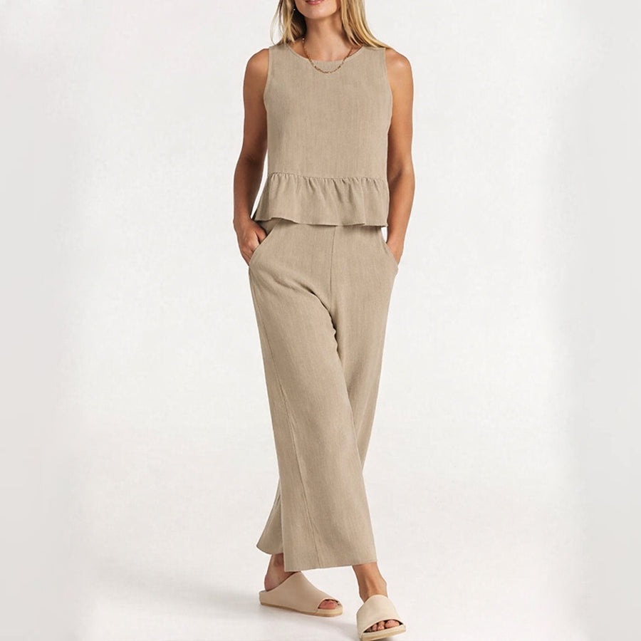 Grace - Women's Sleeveless Ruffle Top Two Piece Set