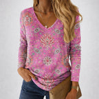 Hailey - Women's Relaxed Fit Patterned V-Neck Shirt