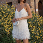 Hailey - Women’s Fringe Sequin Mini Dress with Feather Hem