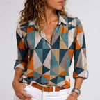 Hannah - Women's Printed Button Up Long Sleeve Blouse
