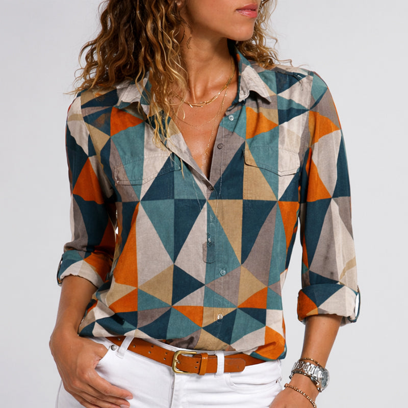 Hannah - Women's Printed Button Up Long Sleeve Blouse