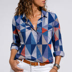 Hannah - Women's Printed Button Up Long Sleeve Blouse