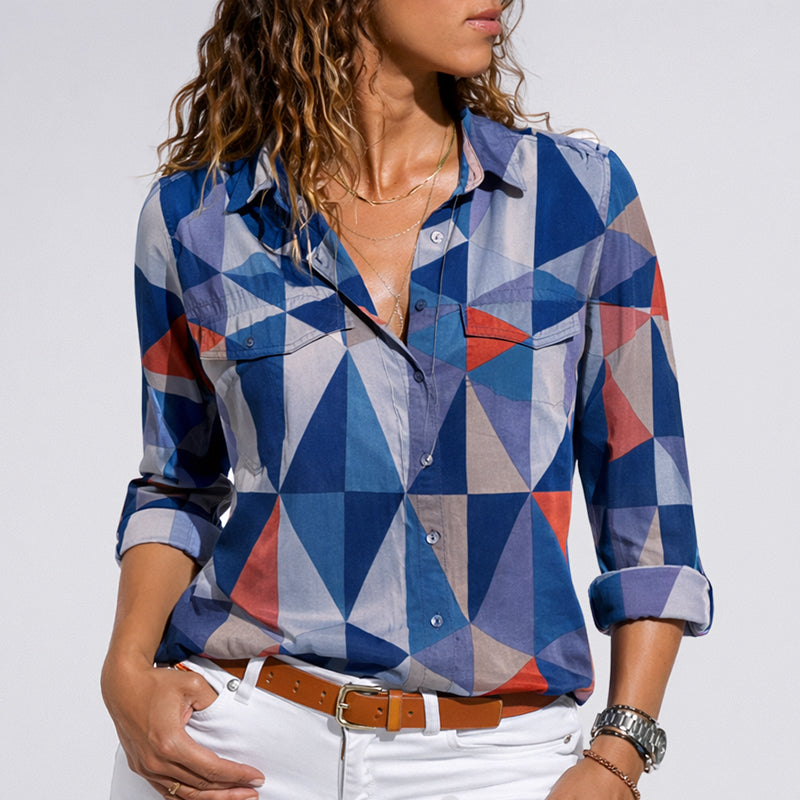 Hannah - Women's Printed Button Up Long Sleeve Blouse