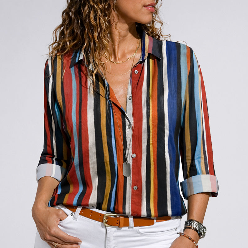 Hannah - Women's Printed Button Up Long Sleeve Blouse
