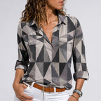 Hannah - Women's Printed Button Up Long Sleeve Blouse
