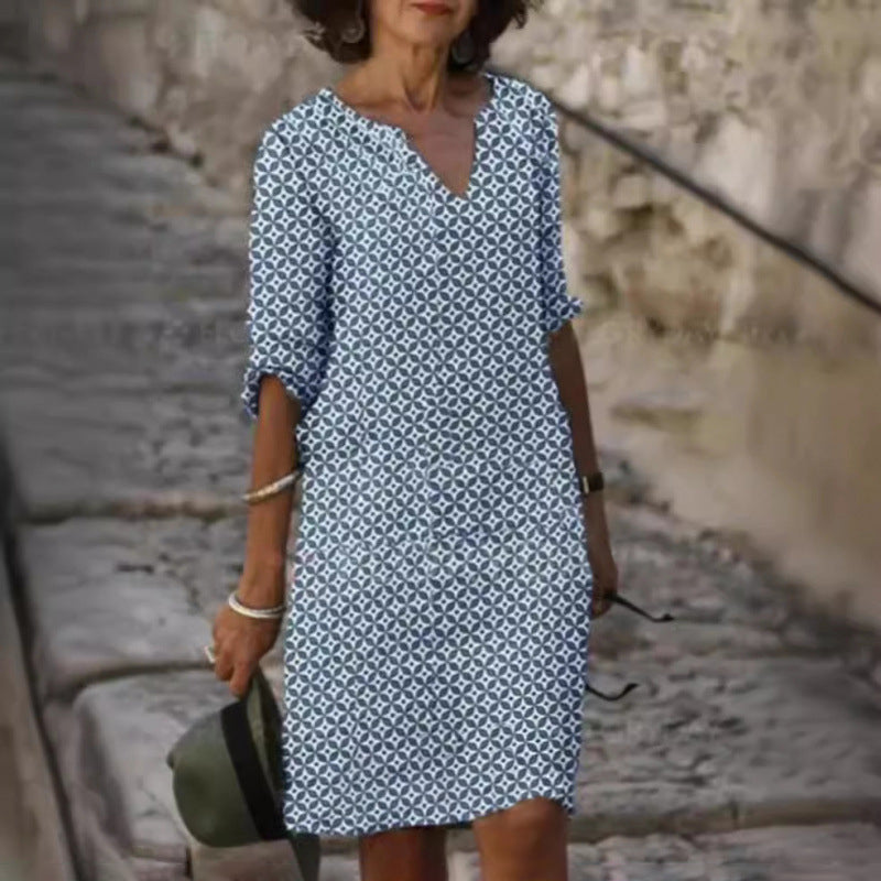 Helen - Women’s Loose Fit Mini Dress with Pattern Design