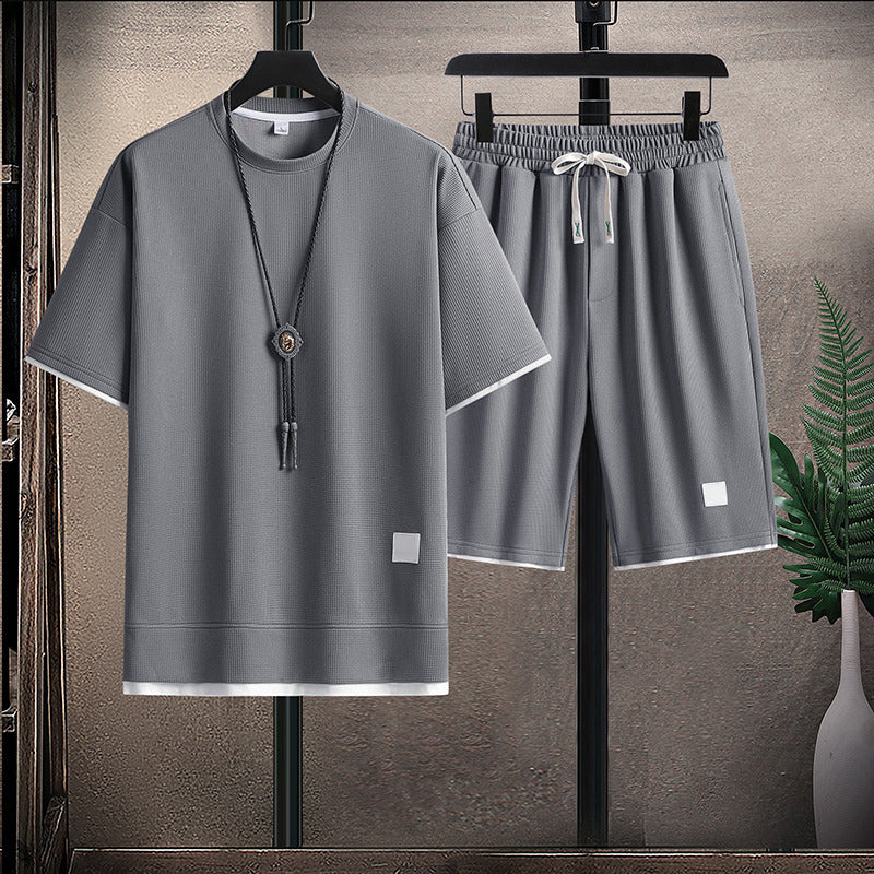 Jake - Men’s Textured Short Sleeve Shorts Set