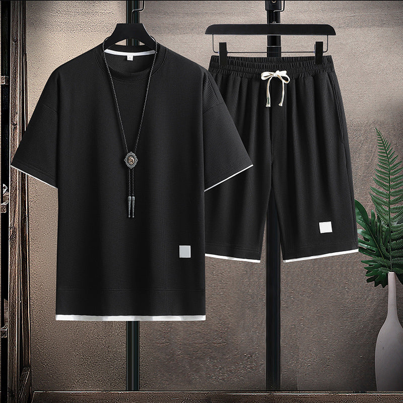 Jake - Men’s Textured Short Sleeve Shorts Set