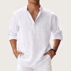Jake - Men's Long Sleeve Henley Shirt with Roll-Up Sleeves
