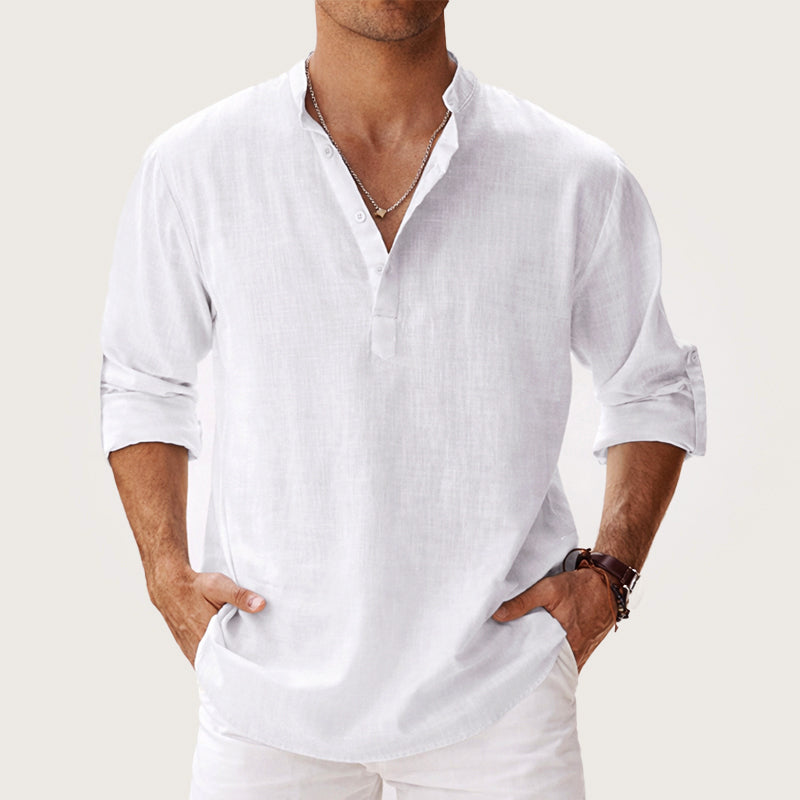 Jake - Men's Long Sleeve Henley Shirt with Roll-Up Sleeves
