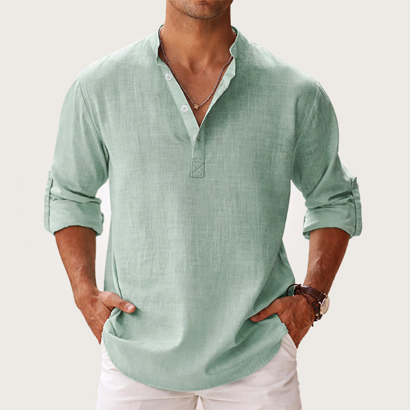 Jake - Men's Long Sleeve Henley Shirt with Roll-Up Sleeves