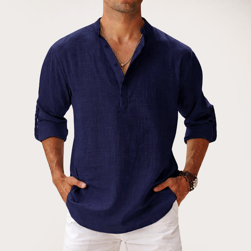 Jake - Men's Long Sleeve Henley Shirt with Roll-Up Sleeves