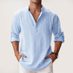 Jake - Men's Long Sleeve Henley Shirt with Roll-Up Sleeves