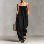 Jasmine - Women's Strapless Smocked Wide-Leg Jumpsuit