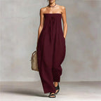 Jasmine - Women's Strapless Smocked Wide-Leg Jumpsuit