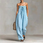 Jasmine - Women's Strapless Smocked Wide-Leg Jumpsuit