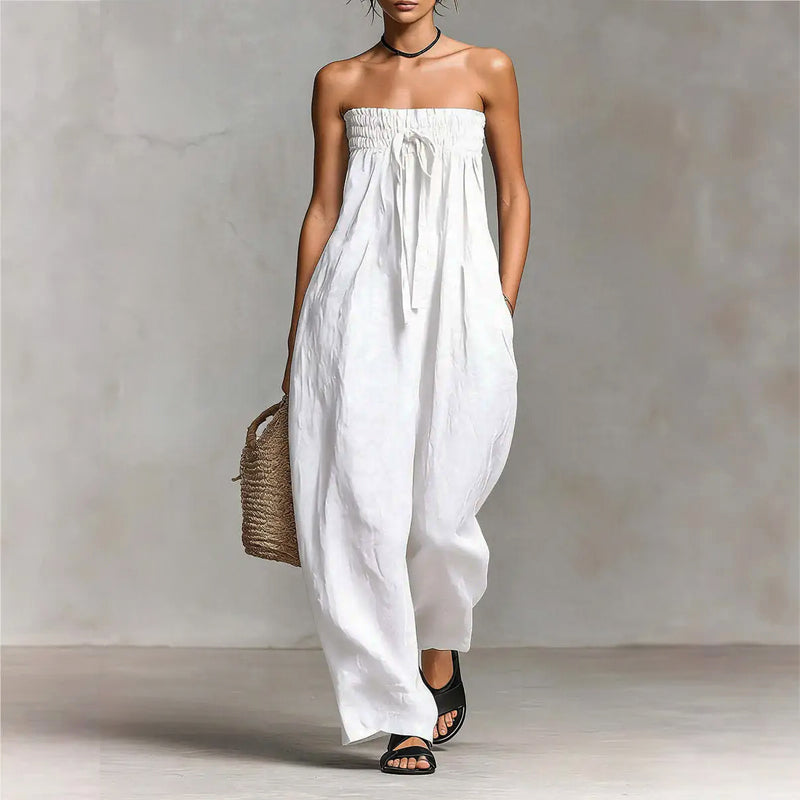 Jasmine - Women's Strapless Smocked Wide-Leg Jumpsuit