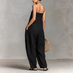 Jasmine - Women's Strapless Smocked Wide-Leg Jumpsuit