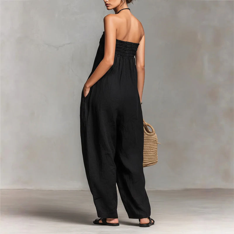 Jasmine - Women's Strapless Smocked Wide-Leg Jumpsuit