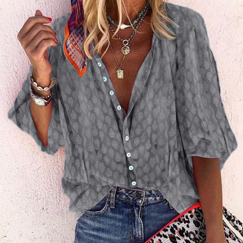 Judy - Women’s Printed Button-Up Blouse