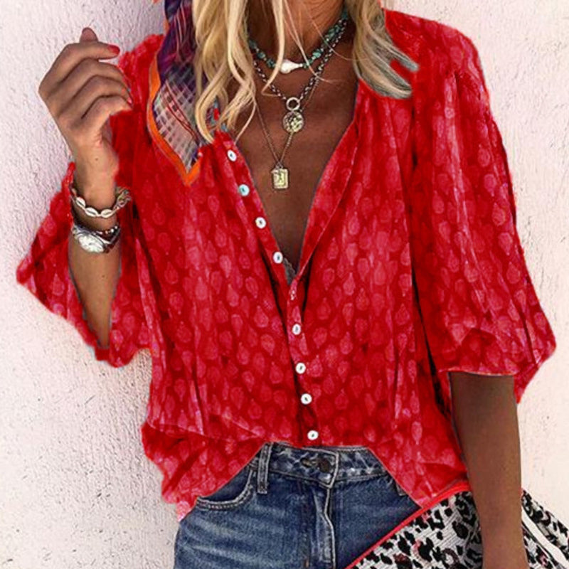 Judy - Women’s Printed Button-Up Blouse