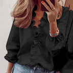 Julia - Women’s Ruffle V-Neck Blouse with Long Sleeves