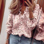 Julia - Women’s Ruffle V-Neck Blouse with Long Sleeves