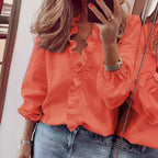 Julia - Women’s Ruffle V-Neck Blouse with Long Sleeves