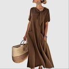Kayla - Women's Loose Fit Midi Dress with Tie Neck