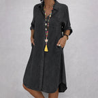 Kelly - Women's Long Sleeve Denim Shirt Dress
