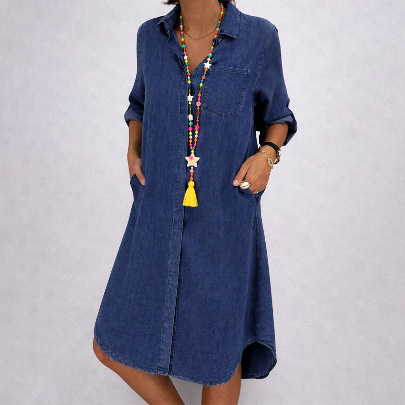 Kelly - Women's Long Sleeve Denim Shirt Dress