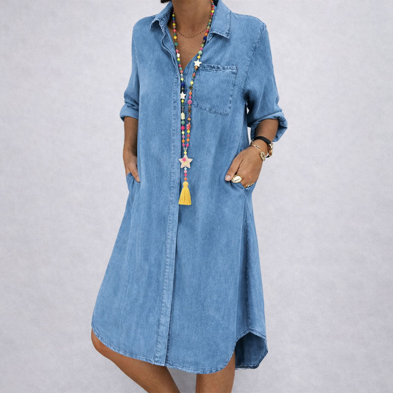Kelly - Women's Long Sleeve Denim Shirt Dress
