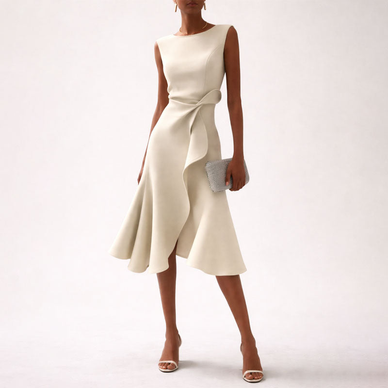 Kelsey - Women's Elegant Sleeveless Dress with Side Ruffle