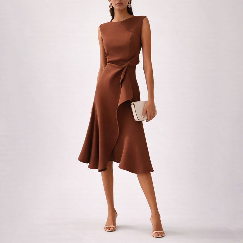 Kelsey - Women's Elegant Sleeveless Dress with Side Ruffle