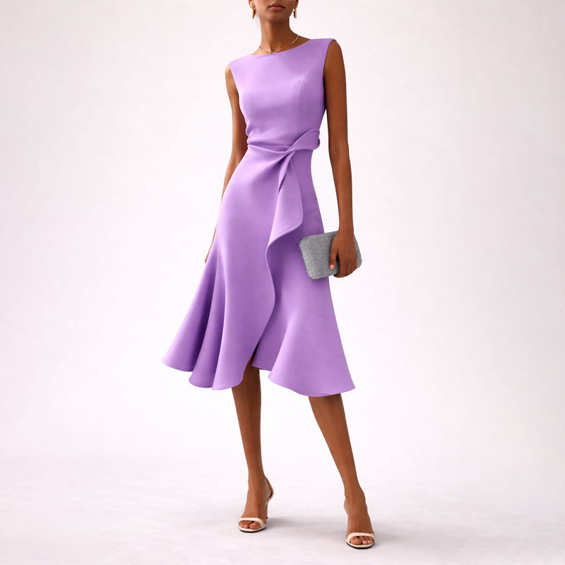 Kelsey - Women's Elegant Sleeveless Dress with Side Ruffle