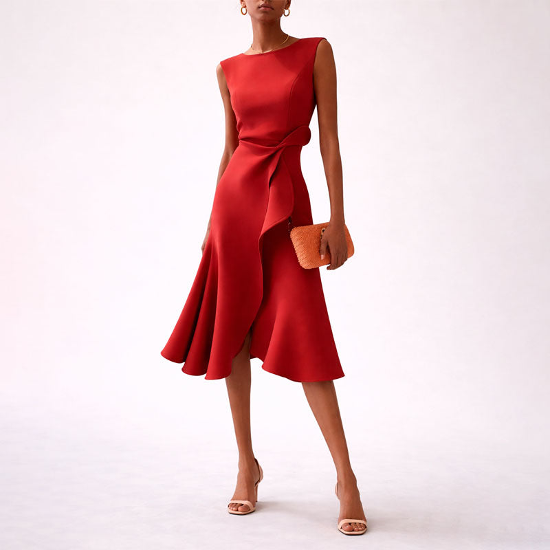 Kelsey - Women's Elegant Sleeveless Dress with Side Ruffle