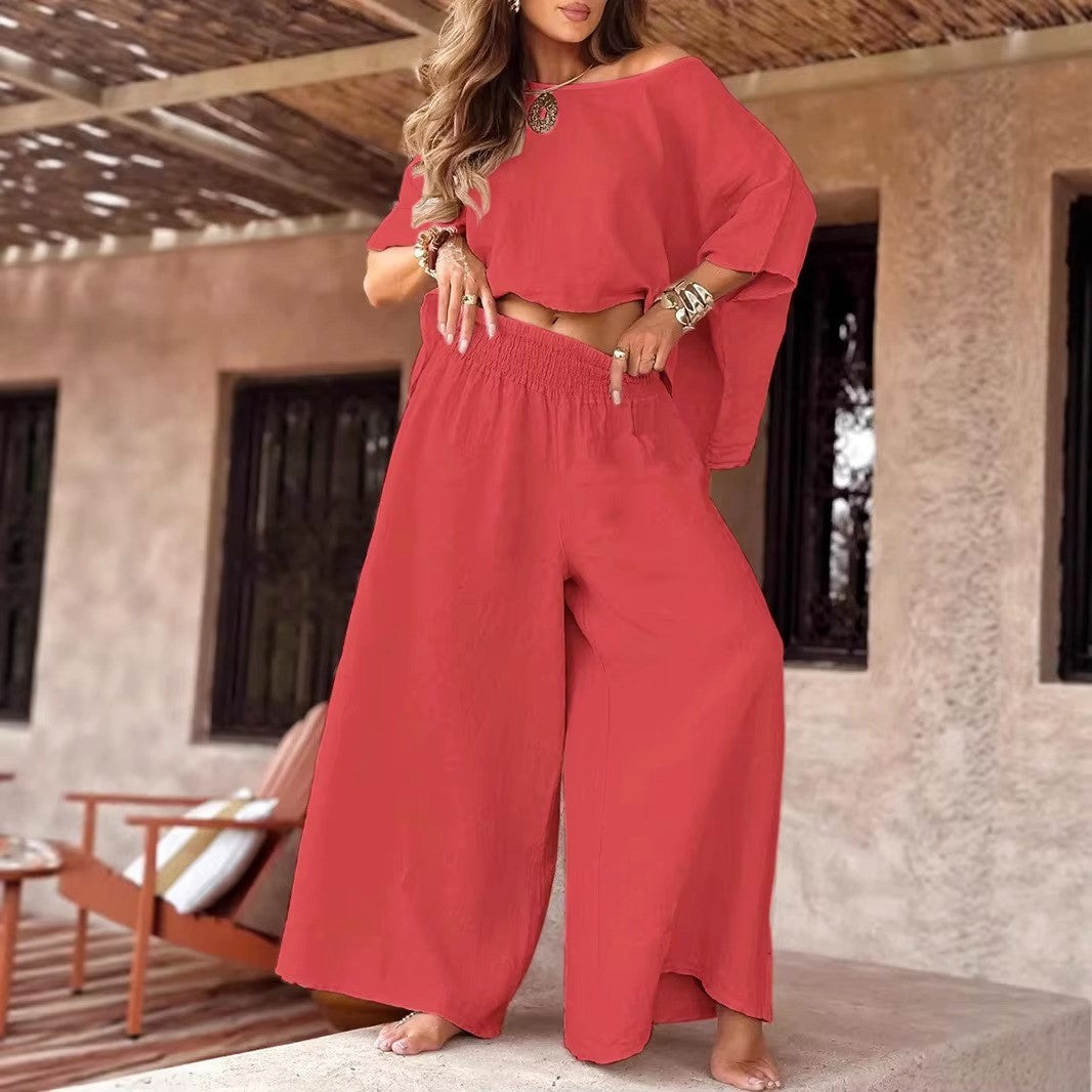 Kelsey - Women's Matching Linen Set with Crop Top