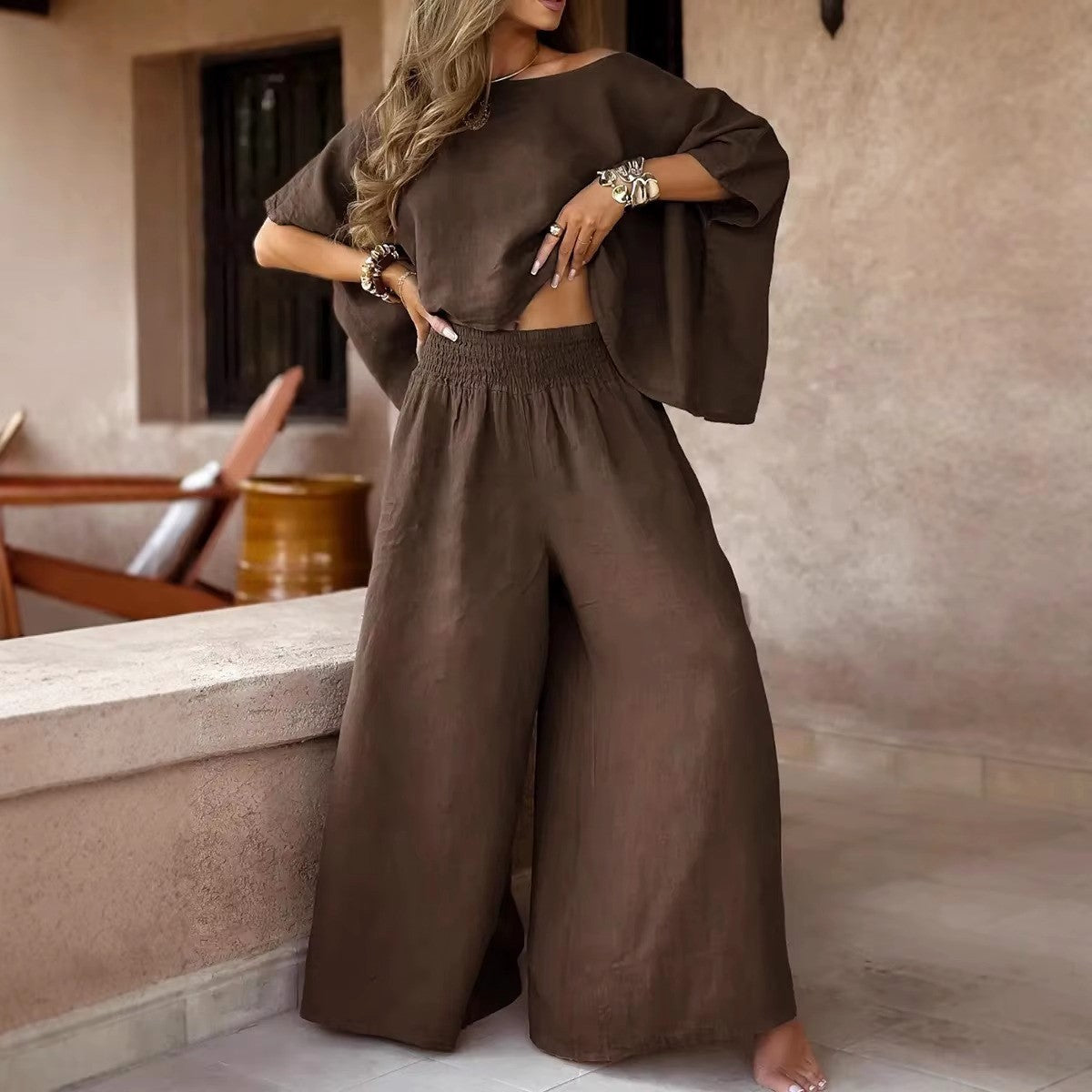 Kelsey - Women's Matching Linen Set with Crop Top