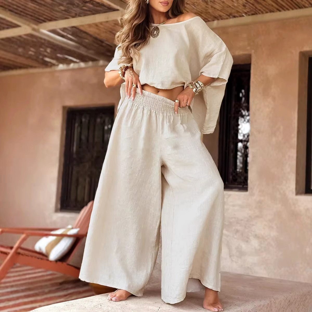 Kelsey - Women's Matching Linen Set with Crop Top