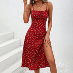 Kendall – Women’s Floral Midi Dress with Side Slit and Straps