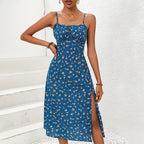 Kendall – Women’s Floral Midi Dress with Side Slit and Straps