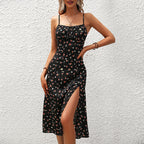 Kendall – Women’s Floral Midi Dress with Side Slit and Straps