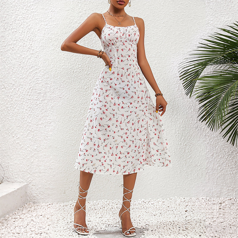 Kendall – Women’s Floral Midi Dress with Side Slit and Straps