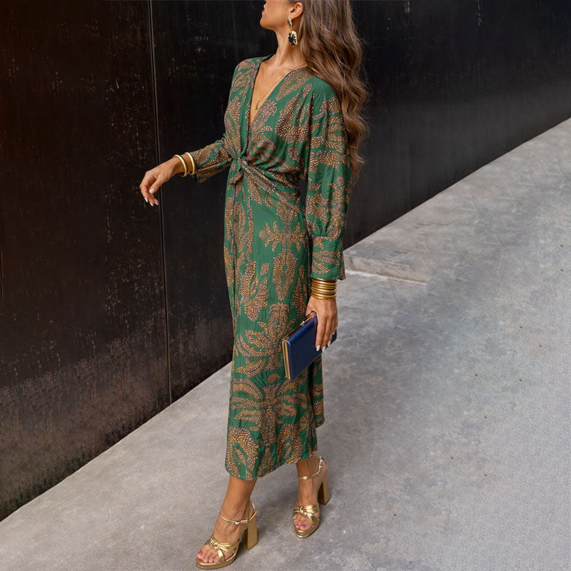 Khloe - Women’s Patterned Wrap Style Midi Dress