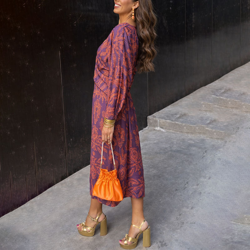 Khloe - Women’s Patterned Wrap Style Midi Dress